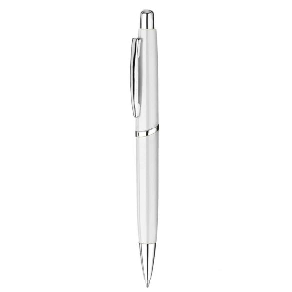 Penna in plastica con inserti in metallo colore bianco