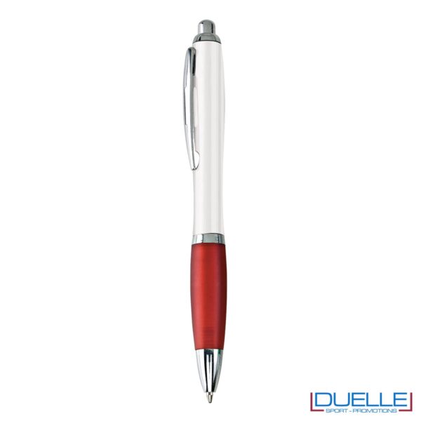 Penna economica personalizzata fusto bianco impugnatura soft touch colore rosso