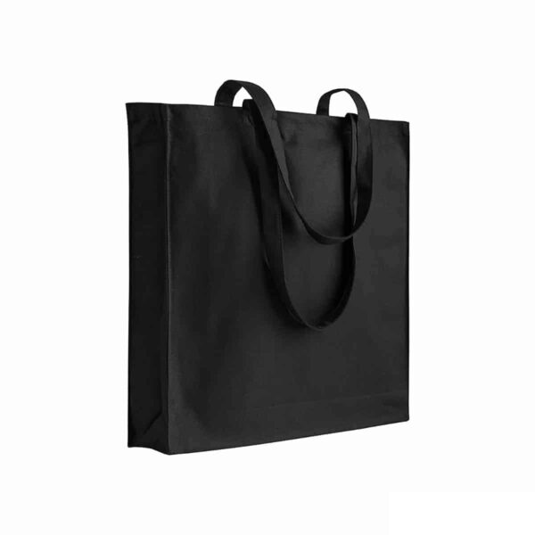 shopper nera in cotone canvas con soffietto