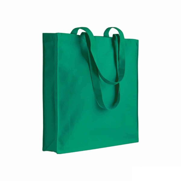 Shopper in cotone canvas verde con soffietto