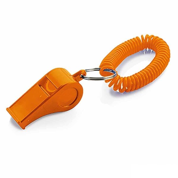 fischietto personalizzato arancione con bracciale a molla - gadget per feste e tifo