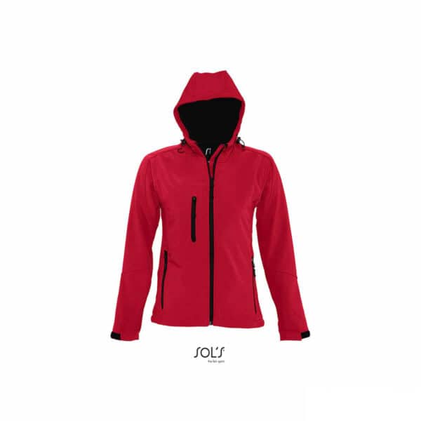softshell rosso femminile personalizzato con cappuccio