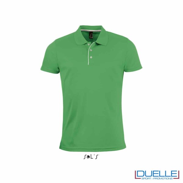 polo personalizzata sportiva in poliestere traspirante colore rosso, polo personalizzata, abbigliamento sportivo personalizzato colore VERDE PRATO