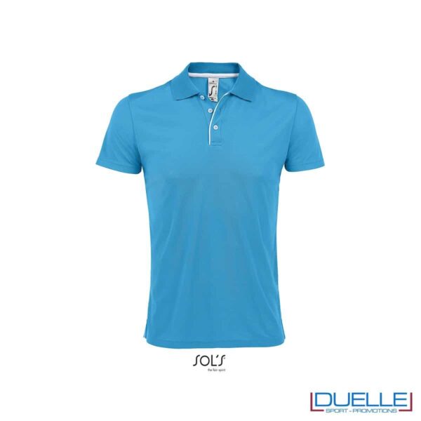 polo personalizzata sportiva in poliestere traspirante colore rosso, polo personalizzata, abbigliamento sportivo personalizzato colore ACQUA