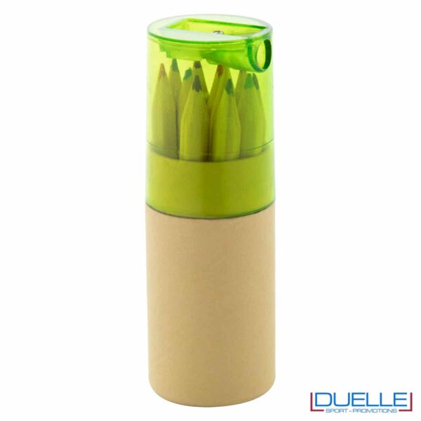 set pastelli in legno con temperamatite personalizzato in colore verde