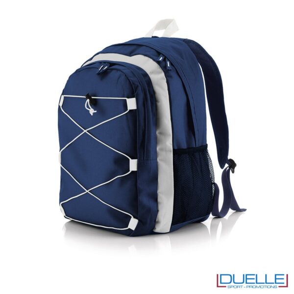 zaino personalizzato sportivo blu navy-bianco, gadget sport trekking. Zaino tipo The north face