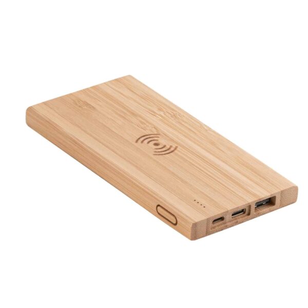 Power bank in bamboo con carica a induzione