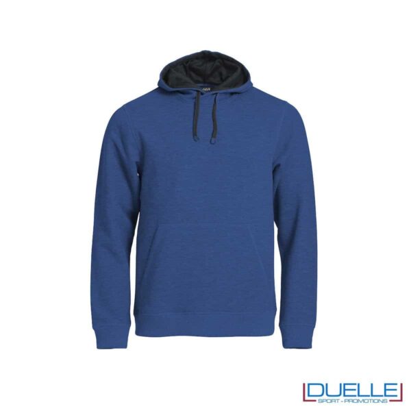 Felpa con cappuccio foderato e marsupio personalizzata colore blu melange