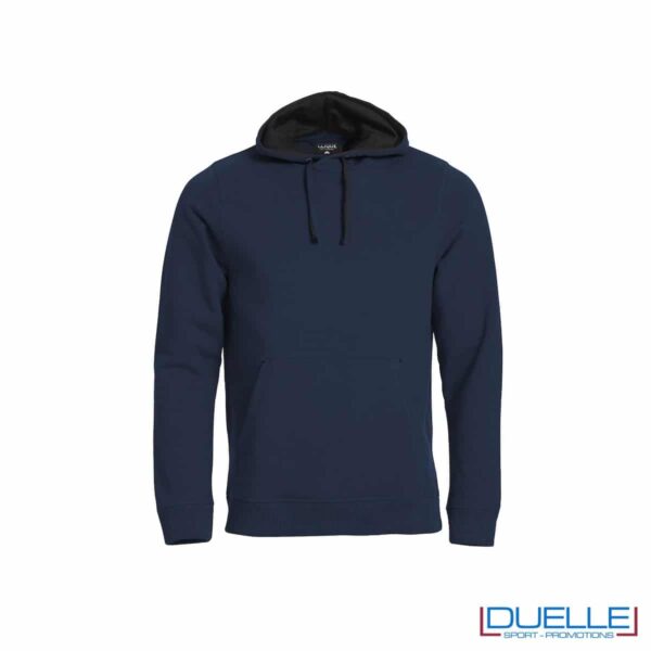 Felpa con cappuccio foderato e marsupio personalizzata colore blu navy