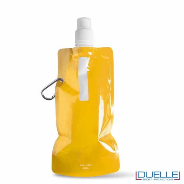 Borraccia personalizzata pieghevole con moschettone colore giallo
