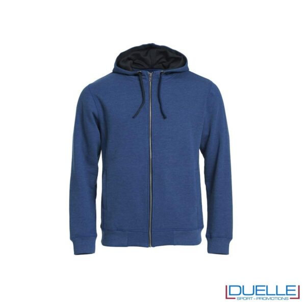 Felpa con cappuccio e full zip personalizzata colore blu melange