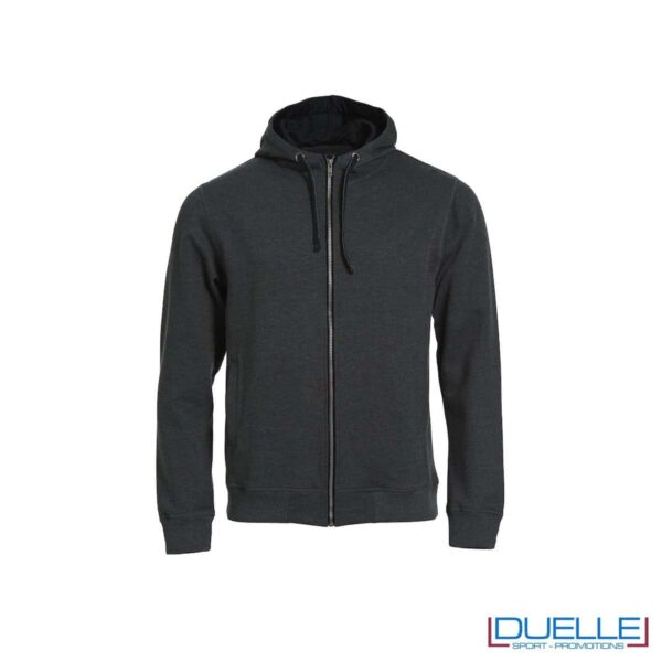 Felpa con cappuccio e full zip personalizzata colore grigio antracite melange