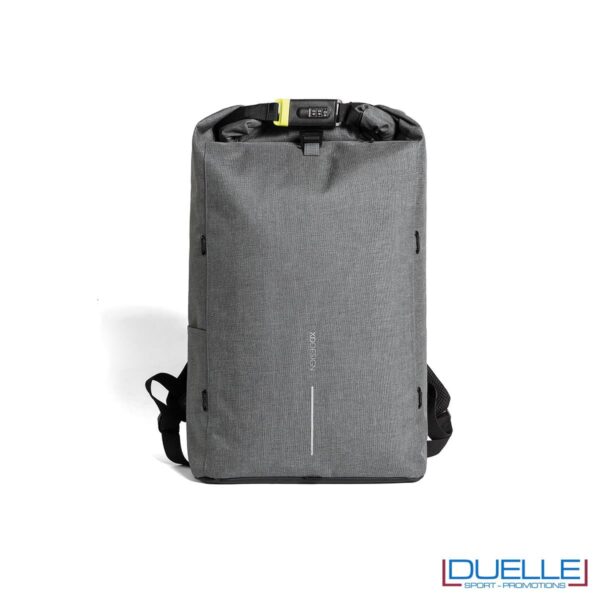 Zaino anti taccheggio personalizzato colore grigio chiusura con lucchetto