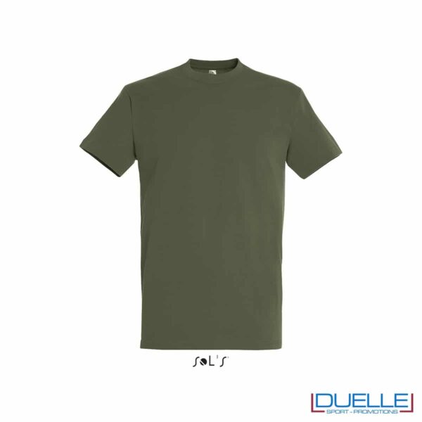 T-shirt promozionale in cotone pesante colore verde militare personalizzata con ricamo o stampa
