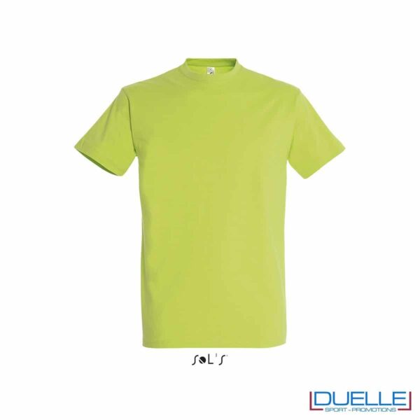 T-shirt promozionale in cotone pesante colore verde mela personalizzata con ricamo o stampa