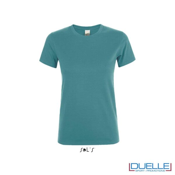 T-shirt girocollo donna personalizzata colore blu anatra