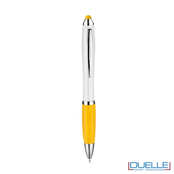 penna touch screen personalizzata in plastica fusto bianco particolari colore giallo