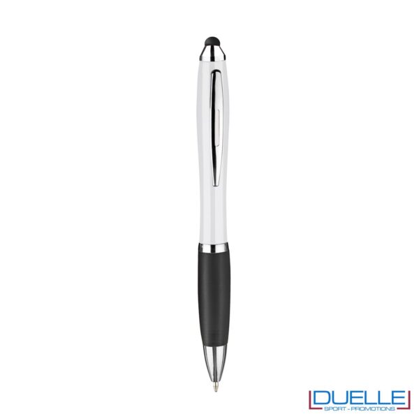 penna touch screen personalizzata in plastica fusto bianco impugnatura colore nero