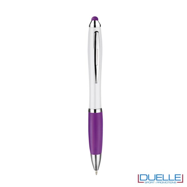 penna touch screen personalizzata in plastica fusto bianco particolari colore viola