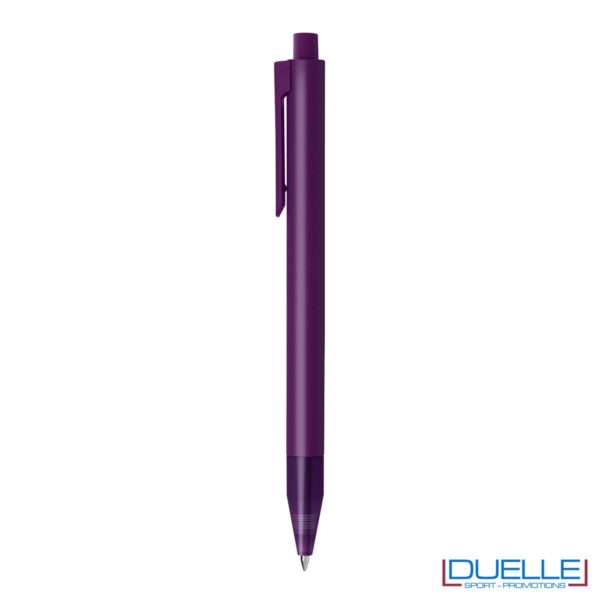 Penna personalizzata con fusto in plastica finitura satinata e puntale soft touch colore viola