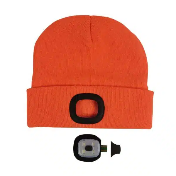 ATNKE Bright LED Lighted Beanie cap Unisex Ricaricabile Beam Hat Red e Blue Glow Flashing Alarm Bulb Headlamp/Arancione Brillante