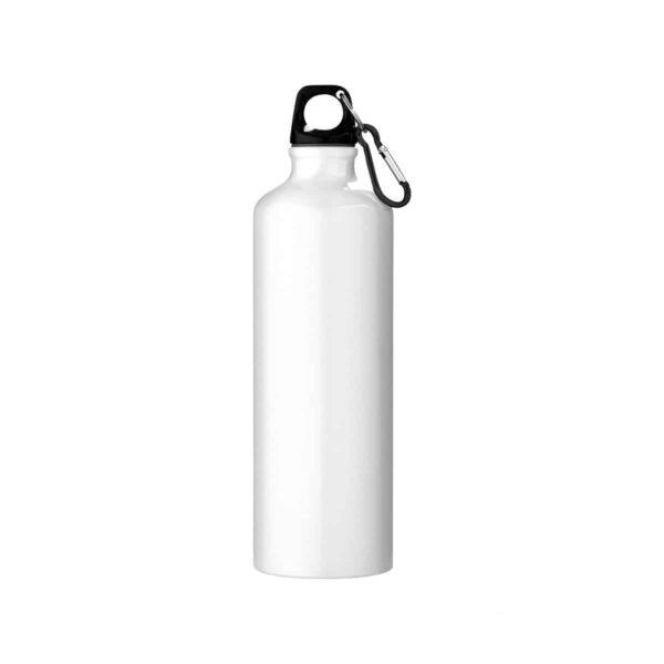 Borraccia in alluminio personalizzata con incisione laser. Borraccia con moschettone, capacità 770 ml, colore bianco