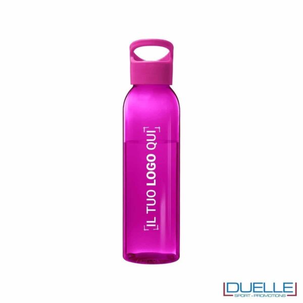 Borraccia in plastica personalizzata con tappo a vite colore fuxia, capacità 650ml