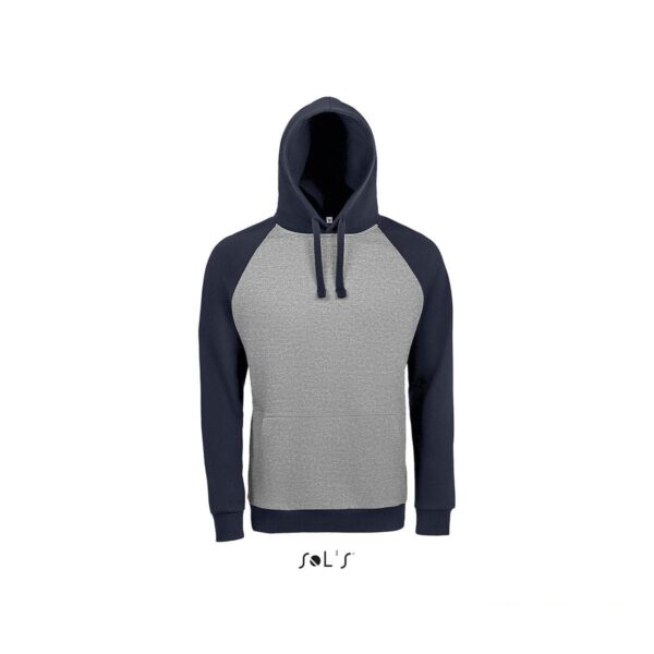 Felpa college con cappuccio personalizzata colore grigio melange-blu navy