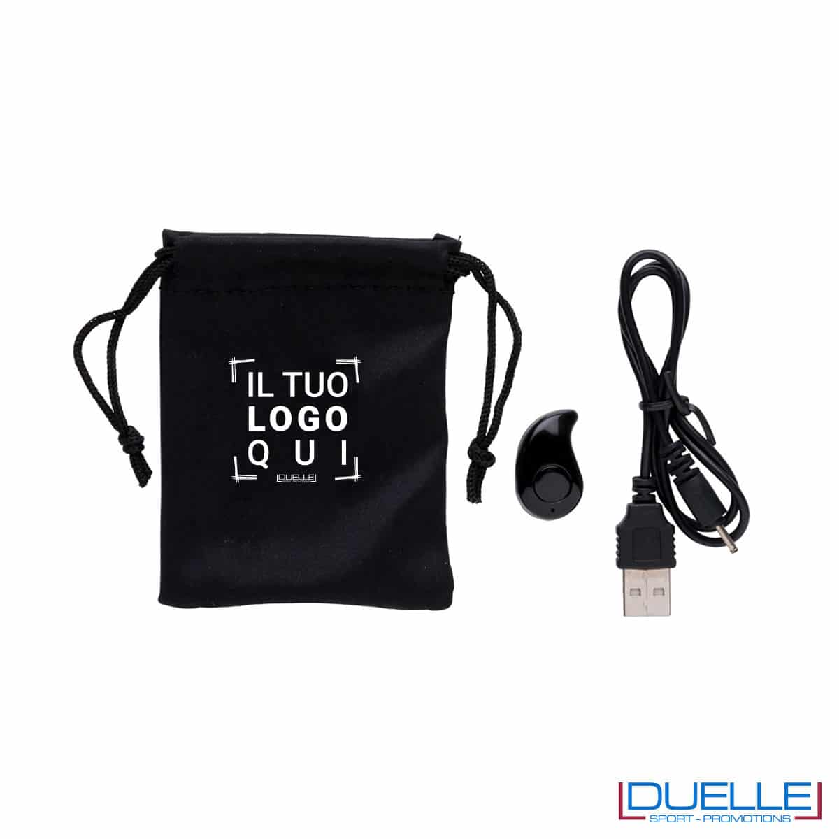 Auricolare wireless con microfono completo di cavo e cusotdia