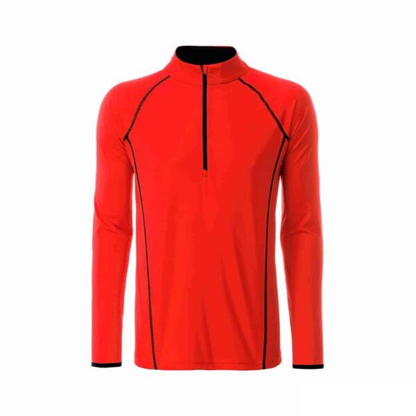 T-shirt manica lunga con zip colore arancione brillante personalizzata