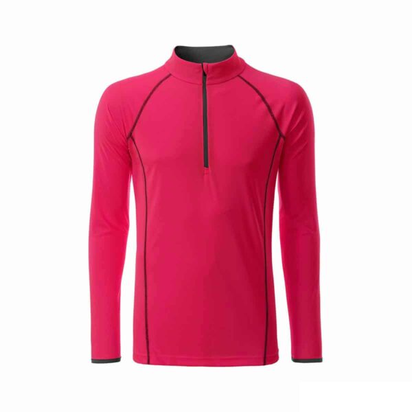 T-shirt manica lunga con zip colore rosa acceso personalizzata