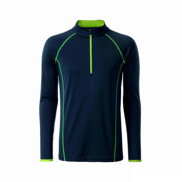 T-shirt manica lunga con zip colore blu navy personalizzata