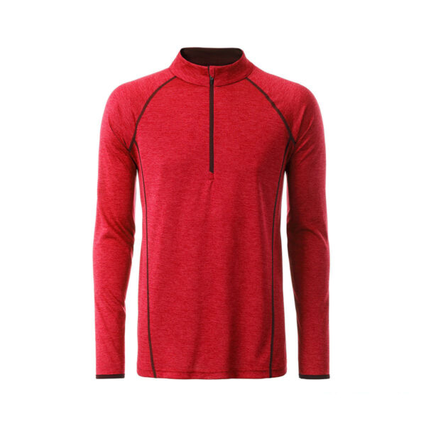T-shirt manica lunga con zip colore rosso melange personalizzata