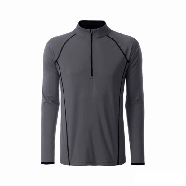 T-shirt manica lunga con zip colore titanio personalizzata