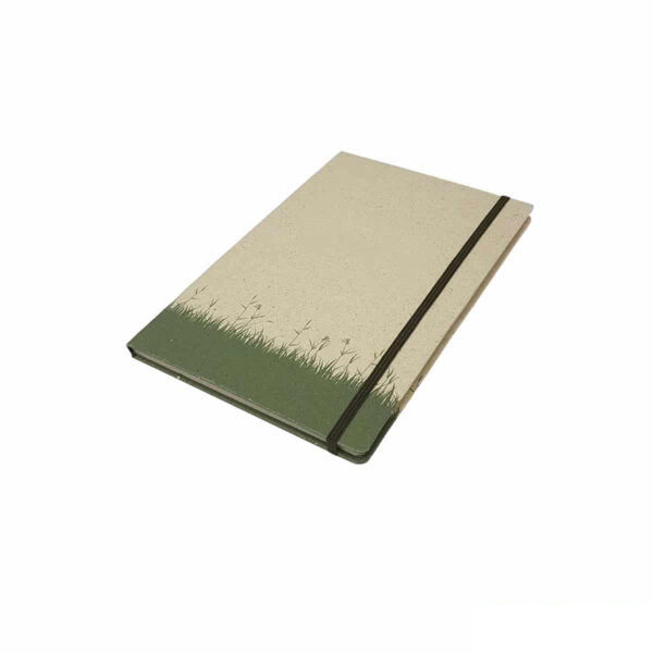 Blocco con elastico A6 in carta di erba essiccata e cellulosa personalizzato