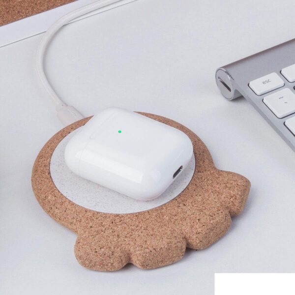 Caricabatterie wireless eco in sughero personalizzabile per auricolari