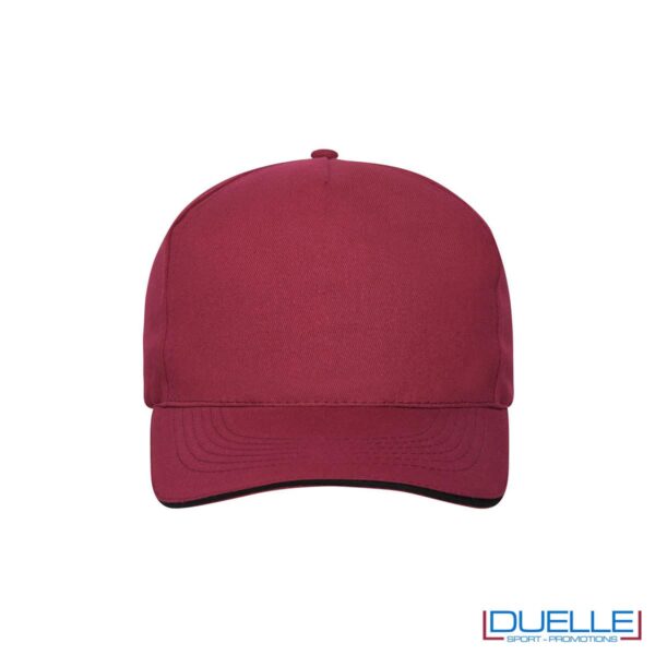 Cappello 100% cotone organico 5 pannelli colore bordeaux personalizzato