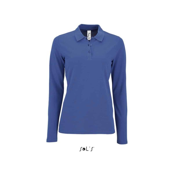 polo da donna manica lunga blu royal 100% cotone 180gr