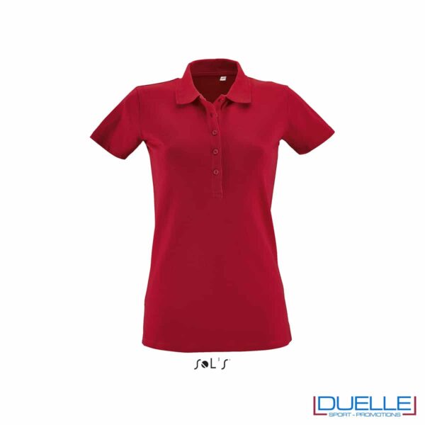 polo piqué dettaglio rib rossa da donna