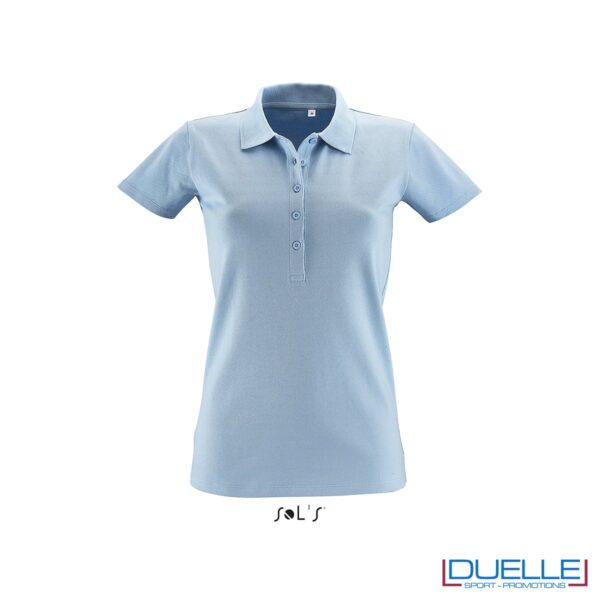 polo donna color cielo piqué dettaglio rib