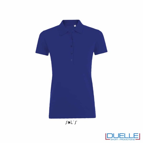 polo blu coloniale da donna piqué dettaglio rib