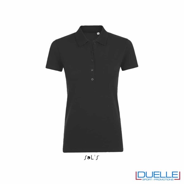 polo piqué dettaglio rib nera da donna
