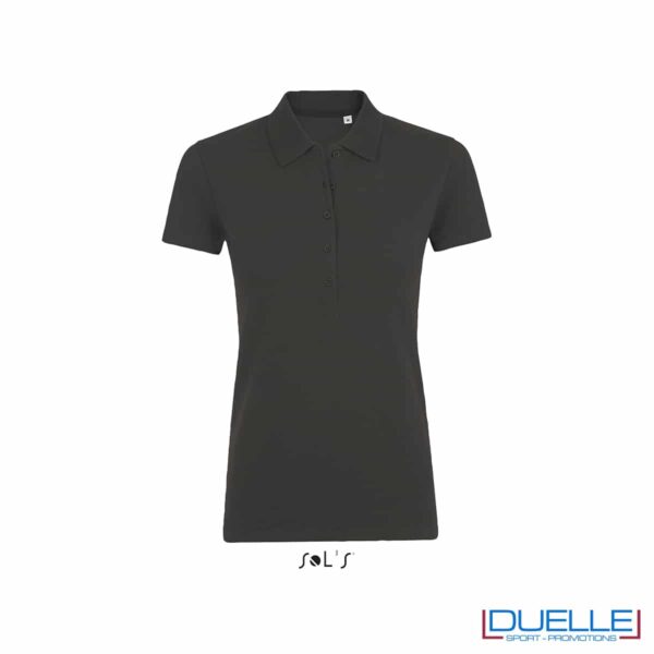 polo piqué con dettagli rib antracite donna