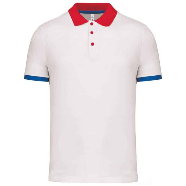 polo maschile bianca dettagli blu e rossi cool plus