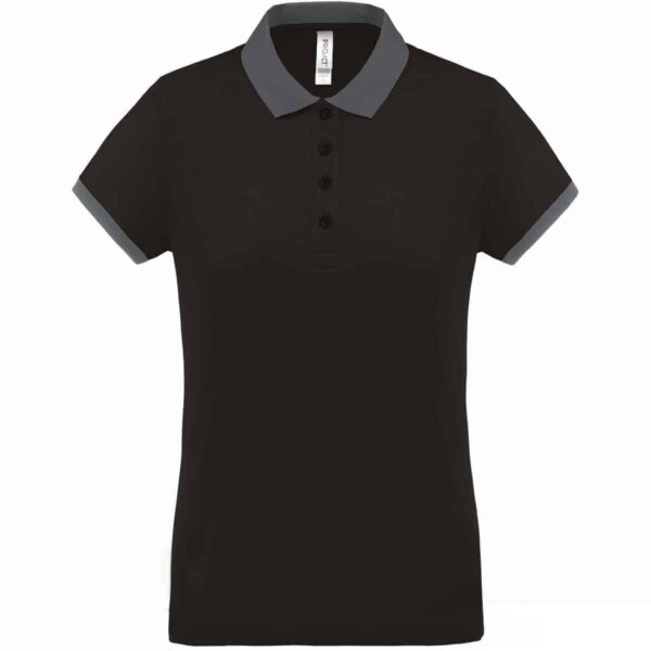 polo donna nera con colletto grigio leggera e resistente