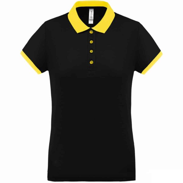 polo nera da donna con colletto giallo