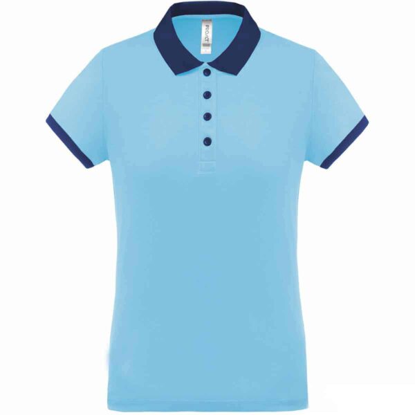 polo da donna celeste dettaglio blu