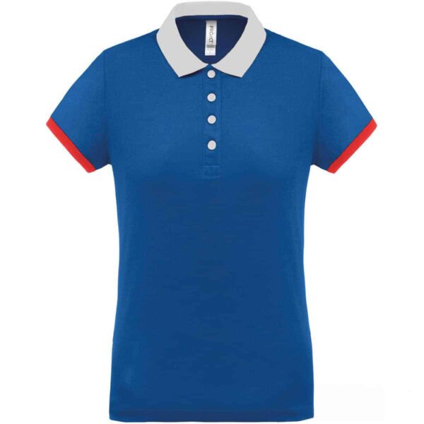 polo blu royal con dettagli bianchi e rossi