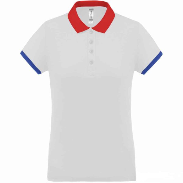 polo bianca dettagli rosso e blu da donna