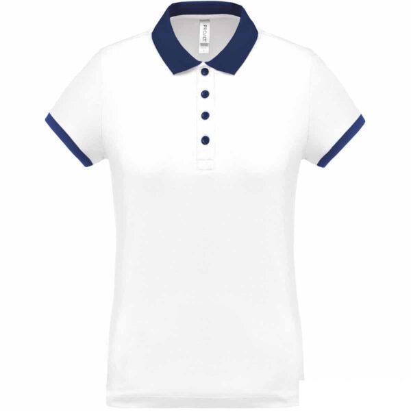 polo femminile bianca dettaglio blu cool plus da personalizzare